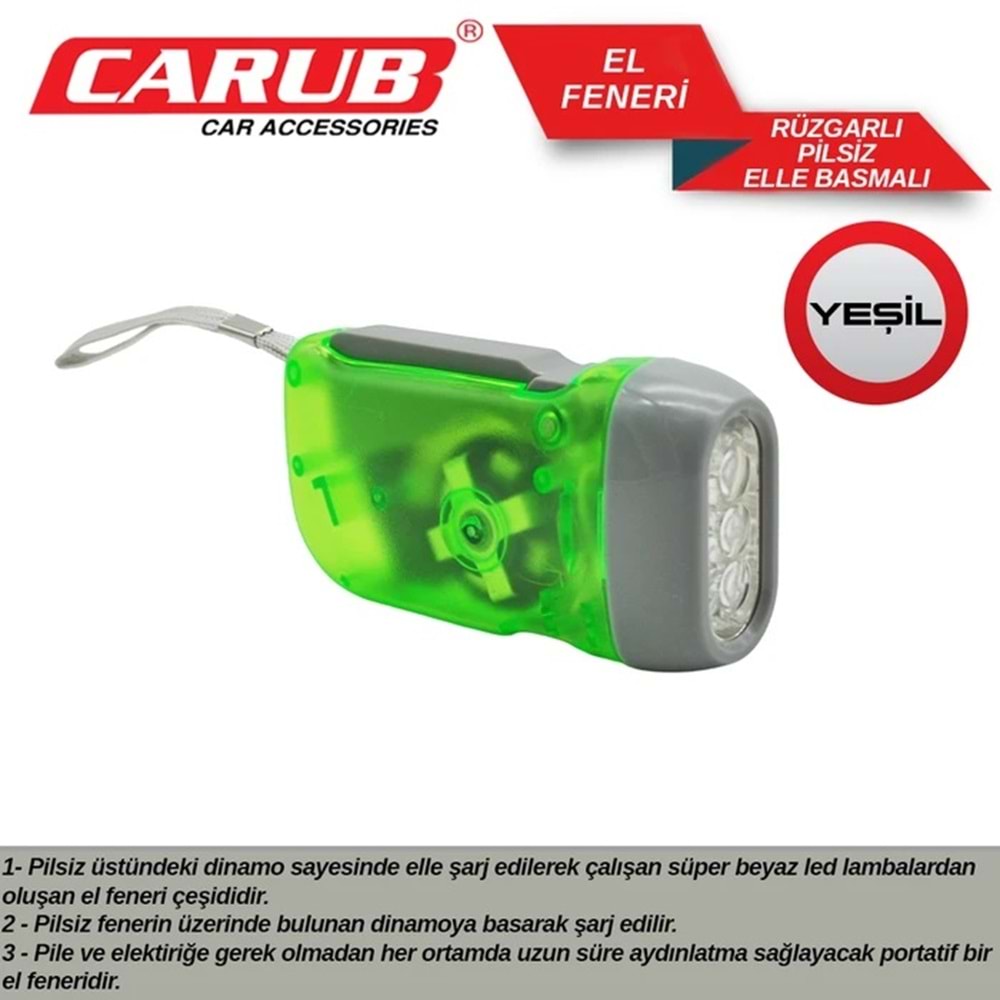 CARUB EL FENERİ RÜZGARLI PİLSİZ ELLE BASMALI YEŞİL 4456028