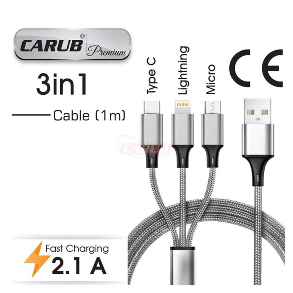 CARUB ŞARJ KABLO USB 3LÜ 1METRE 5901824