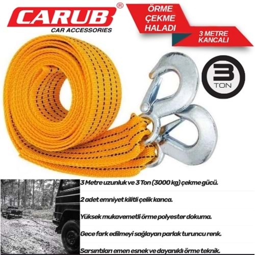 CARUB Çekme Halatı ÖRGÜ 3 ton 3mt Kancalı 1720520