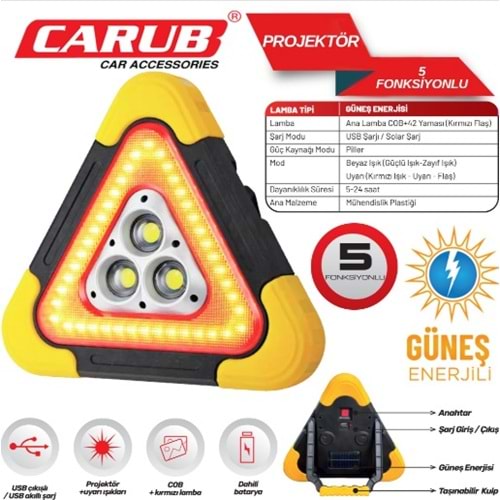 CARUB Üçgen İkaz Reflektörü Güneş Enerj 5 Foksiyon 4502107