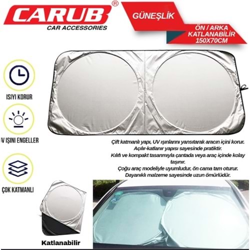 CARUB Güneşlik Miflonlu Ön Arka Katlanır 150x70cm 4953721