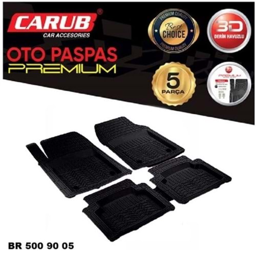 CARUB PASPAS 3D PREMIUM HAVUZLU 5 PARÇA SİYAH