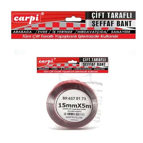 CARPİ ÇİFT TARAFLI BANT ŞEFFAF 15MMX5M POŞETLİ